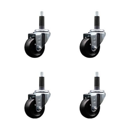 Service Caster 3'' Hard Rubber Wheel Swivel 1'' Expanding Stem Caster, 4PK SCC-EX20S314-HRS-1-4